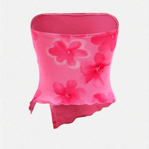 Floral Pink Strapless Top - Picture 2 of 5